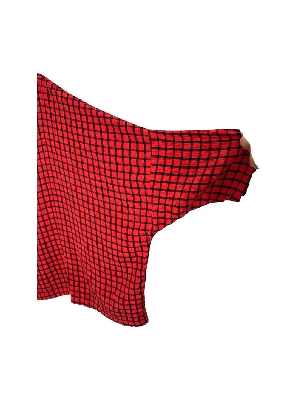 Cut Loose Red Black Check Print Top Lagenlook Cropped Boxy Viscose Blend OS USA - Picture 3 of 8